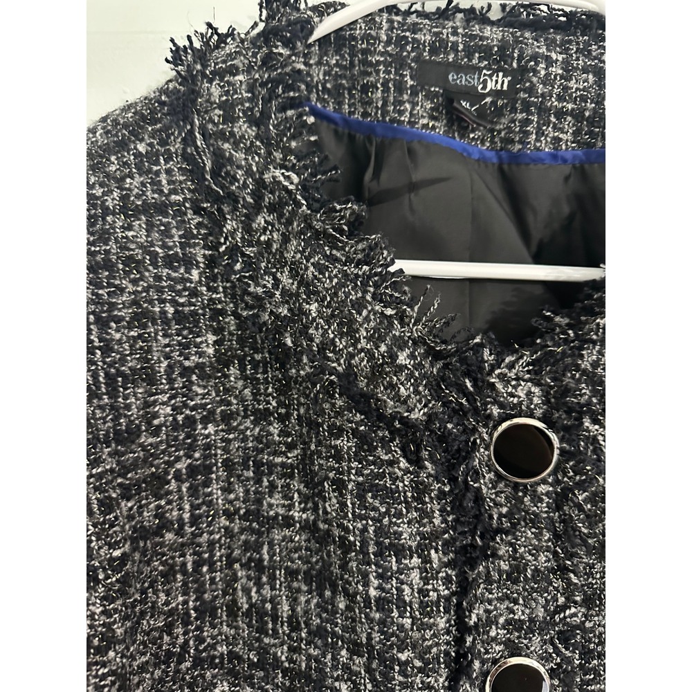 East 5th Tweed Jacket Black Silver Button Up Fringed Blazer XL - Picture 3 of 9